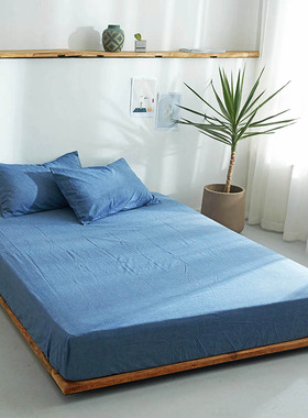 32支水洗全棉床笠加高深蓝色藏蓝纯棉床套罩1m1.21.351.51.8米2.2