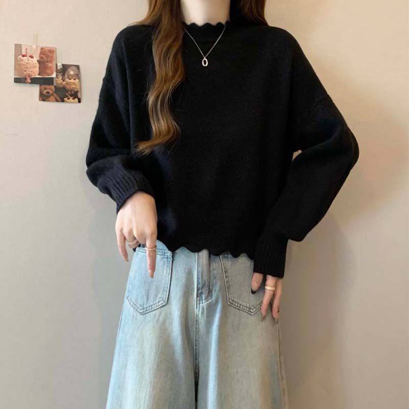 大码女装遮肚子木耳边长袖针织毛衣女秋冬胖妹妹内搭显瘦短款上衣,女装/女士精品,大码内搭,淘宝优惠券,粉丝福利购,淘宝优惠卷