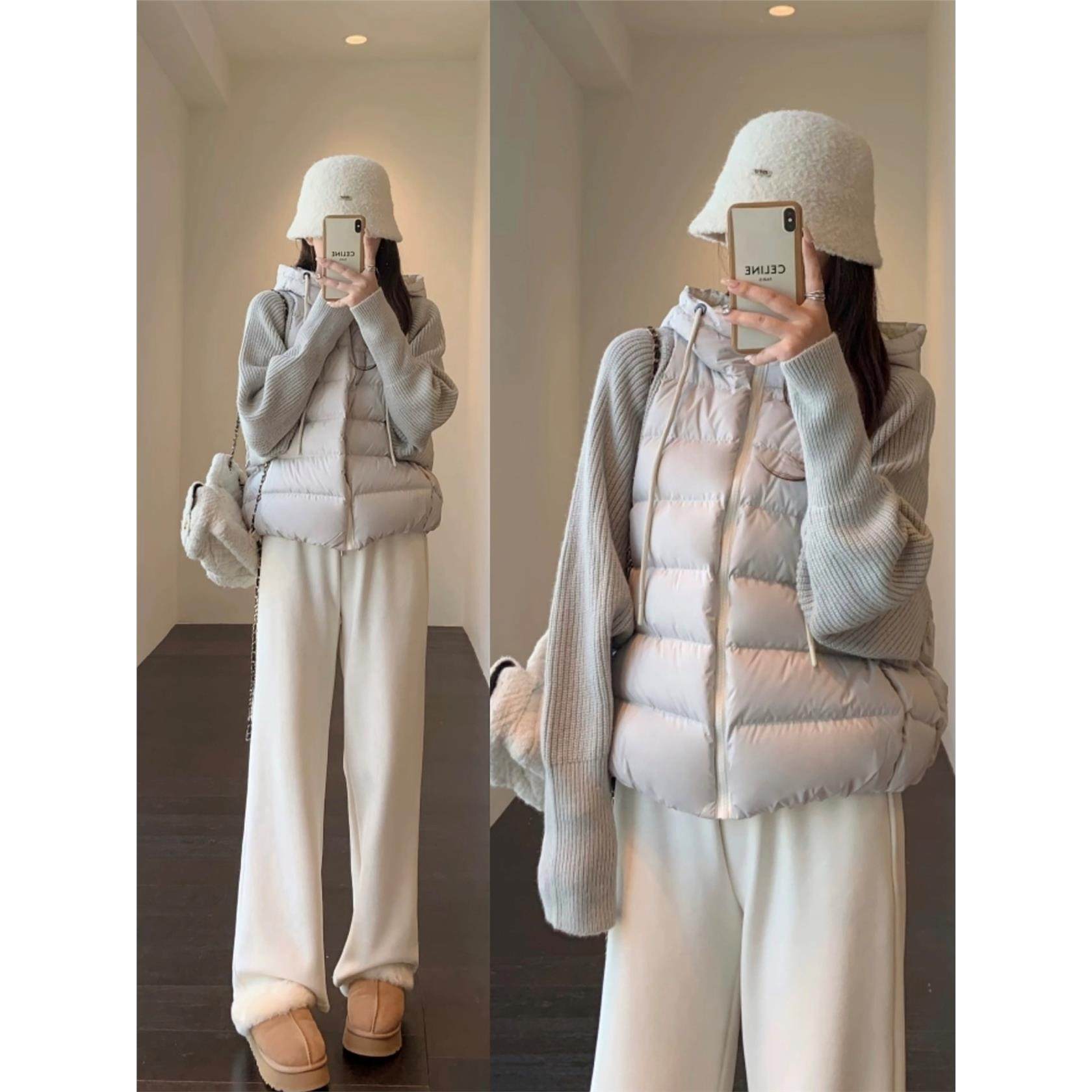 针织拼接羽绒棉服女2025年冬季连帽棉衣小个子外套超好看短款棉袄