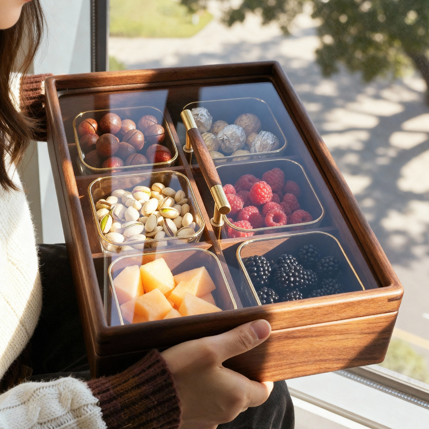 2026新款黑胡桃木果盒坚果干果盘高端精致客厅茶几零食家用高颜值