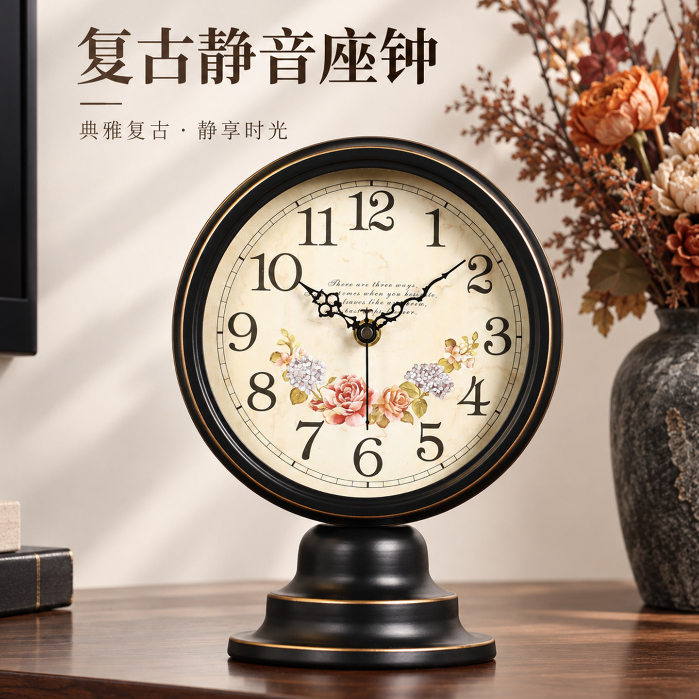 复古金属座钟时钟摆台式家用客厅台钟桌面创意摆件欧式床头钟表