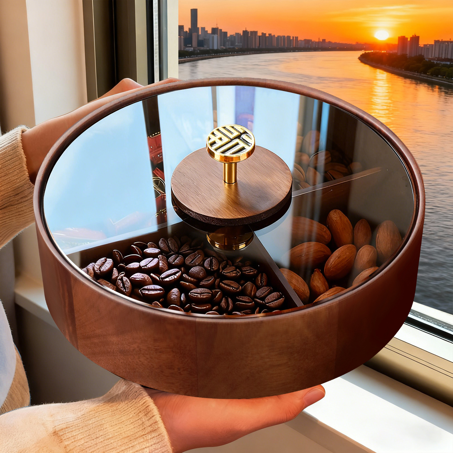 轻奢风实木零食收纳水果盘