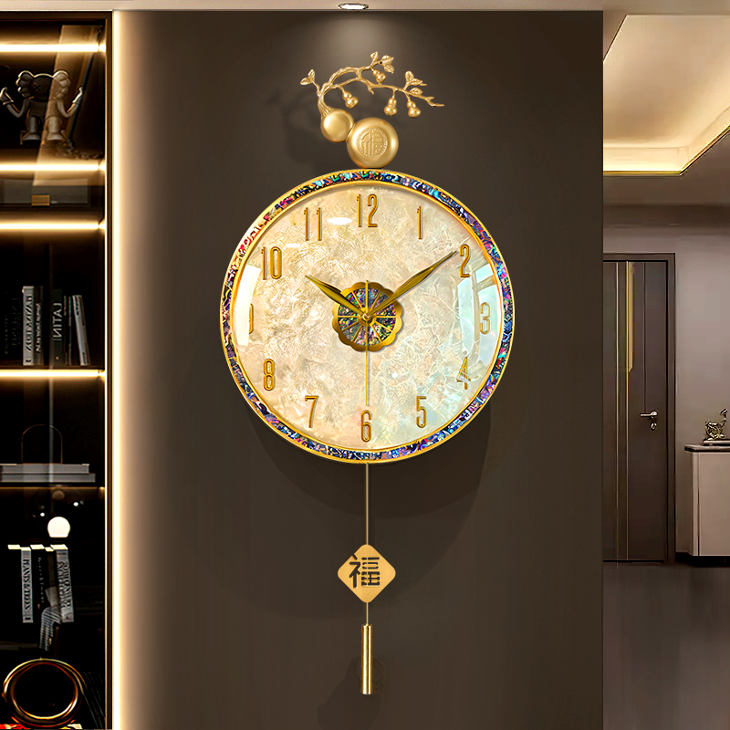 福祿雙至】高檔貝殼藝術靜音掛鐘