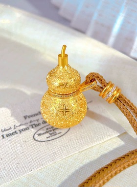 福字丝绒葫芦吊坠手工捶打纹路新中式招财福禄毛衣链