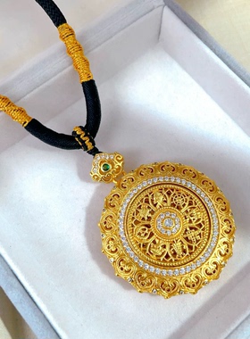 同款点钻镂空花丝如意八宝罗盘可旋转吊坠手工绕金线毛衣链