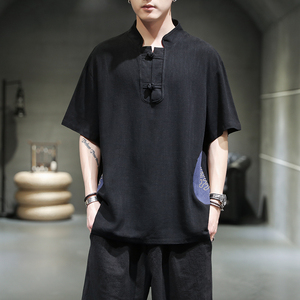 风夏季新款棉麻短袖衬衫男半袖衬衣大码宽松221-6-W19-P50图片