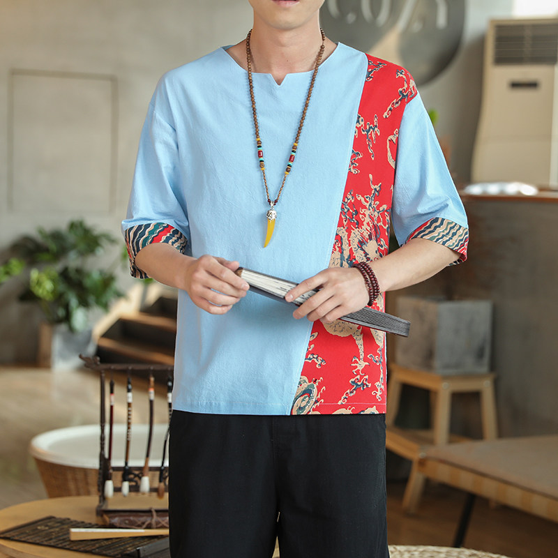 风夏季新款棉麻短袖T恤男半袖大码宽松221-6-8890-P25,男装T恤,星座221-6