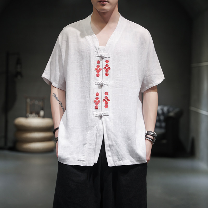 风夏季新款棉麻短袖衬衫男半袖衬衣大码宽松221-6-W16-P50,男装衬衫,星座221-6