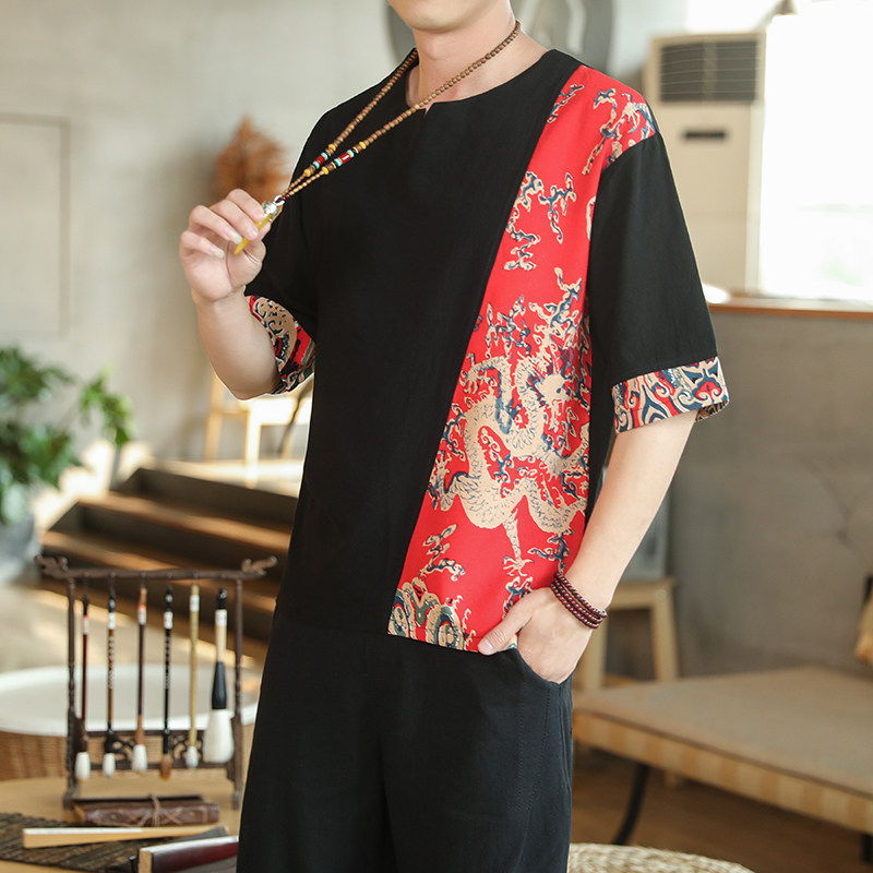 风夏季新款棉麻短袖T恤男半袖大码宽松221-6-8890-P25,男装T恤,星座221-6
