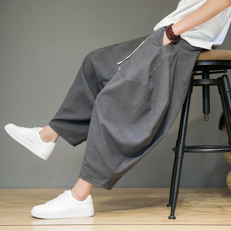 风夏季冰丝九分裤男新中式哈伦裤休闲裤221-6-K835-P55，男装休闲裤，星座221-6