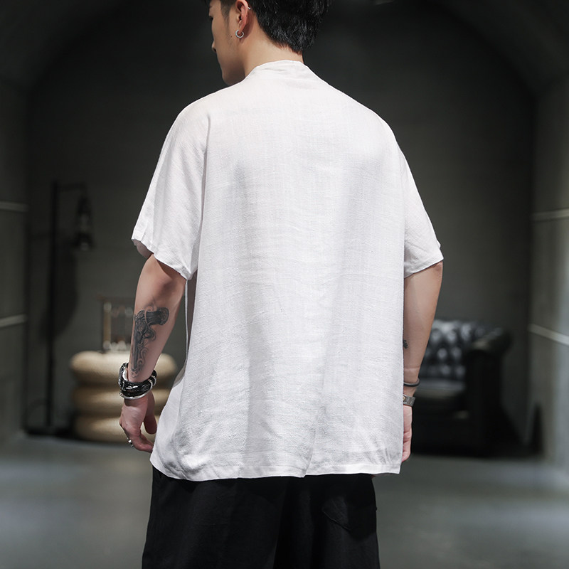风夏季新款棉麻短袖衬衫男半袖衬衣大码宽松221-6-W16-P50,男装衬衫,星座221-6