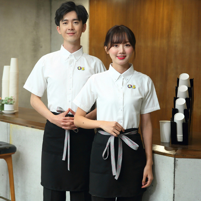 高端服务员工作服短袖夏季衬衫咖啡奶茶店快餐厅酒店定制衬衣男女图片