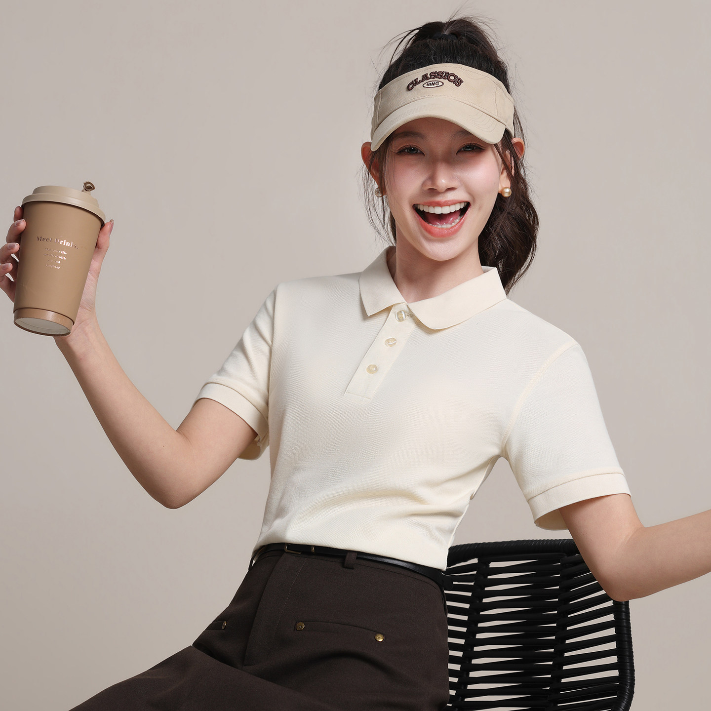 纯棉短袖POLO衫女翻领纯色修身工作服广告衫定制吸汗透气简约春夏
