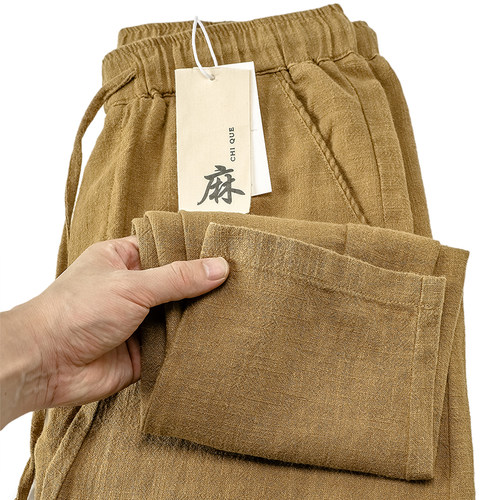 棉麻九分裤男士直筒宽松夏季薄款松紧腰春秋中国风亚麻休闲裤子男