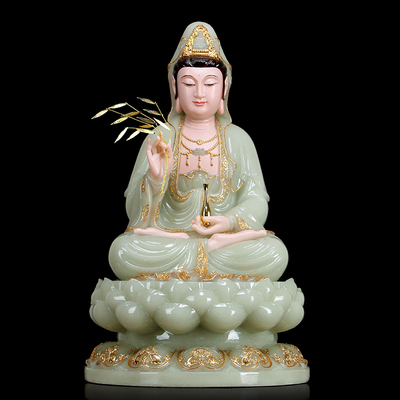 涛羽 汉白玉石雕观音菩萨佛像 供佛居家家用神像娑婆三圣佛像摆件