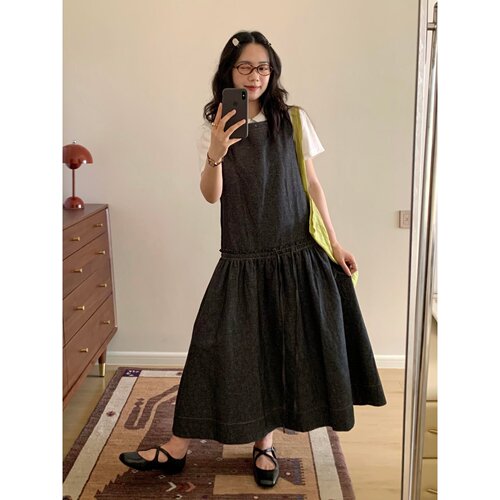 设计师款冷淡风黑色无袖中长裙女