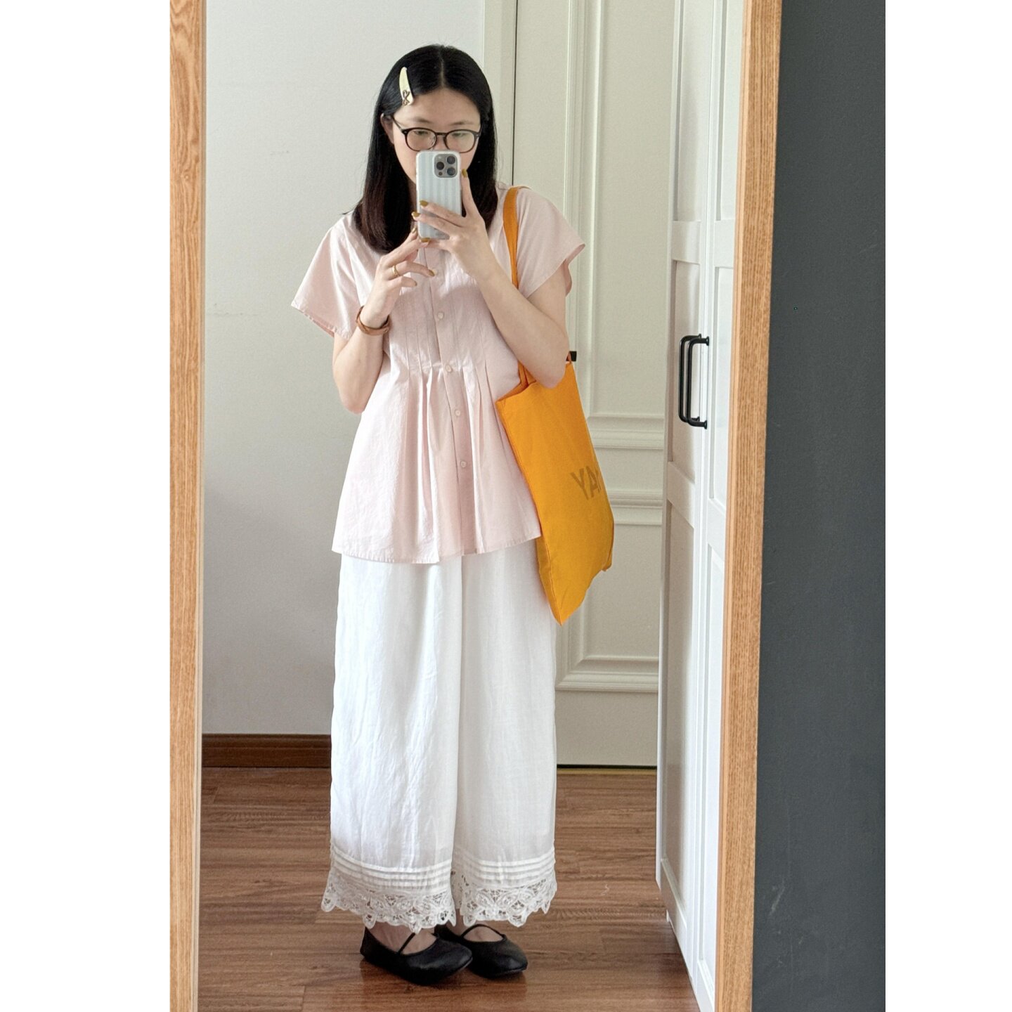 设计师款白色花边休闲长裤日系女