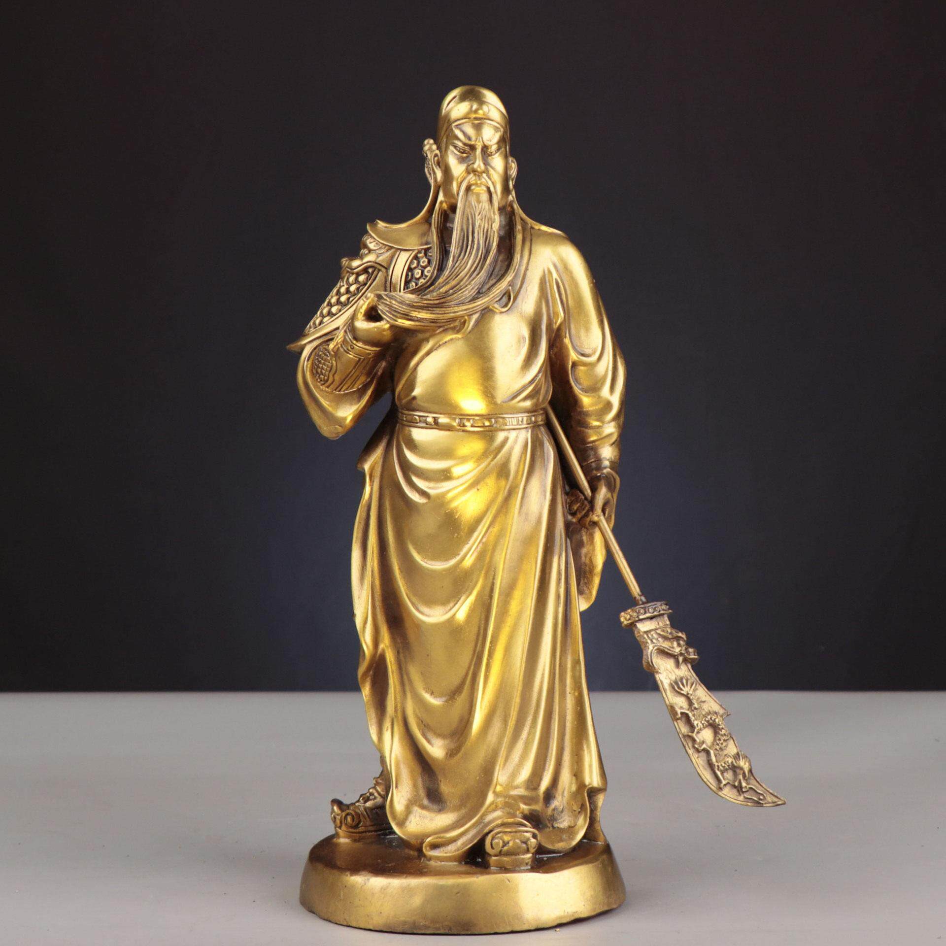 铜关公 提刀关公 关二爷家居公室金属工艺品 义薄云天