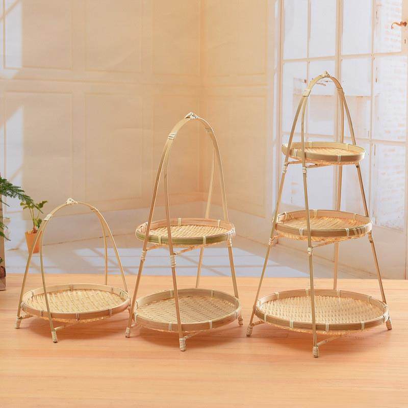 竹编篮子手工竹篮制品点心托盘茶点小提篮双层簸箕竹筐盘子幼儿园