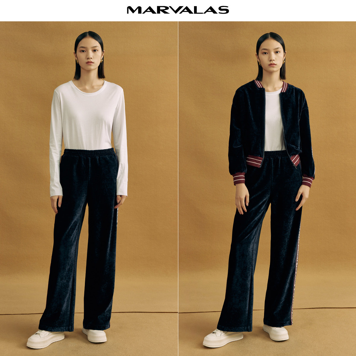 曼德诗金丝绒阔腿裤女2022秋冬新款小个子直筒休闲高腰垂感丝绒裤