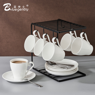 咖啡商用办公陶瓷杯约210ml 骨瓷杯子美式 BLUE GENTRY咖啡杯碟套装