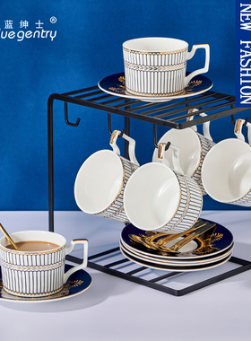 BLUE GENTRY咖啡杯碟套装骨瓷杯子欧式小奢华陶瓷水杯家用咖啡杯