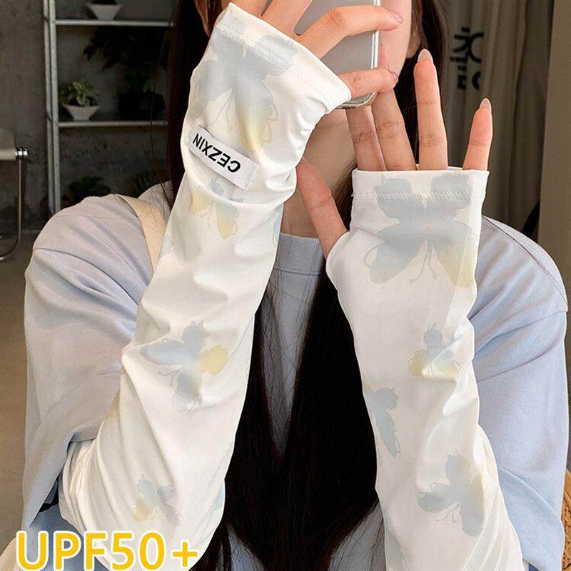 新款蝴蝶防晒袖套韩版女生防紫外线护臂冰丝手套遮阳开车冰袖