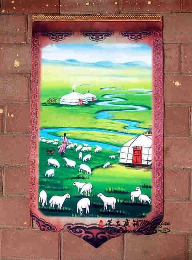 蒙古毡画蒙古族特色成吉思汗工艺品挂画轴餐厅蒙古包装饰画毛毡画