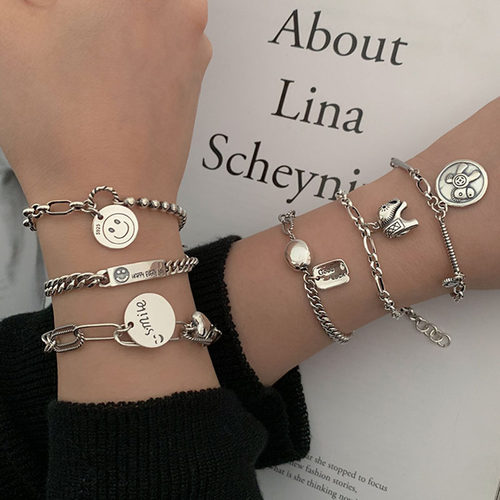 2021 New 925 Sterling Silver Thick Chain Charm Bracelet for