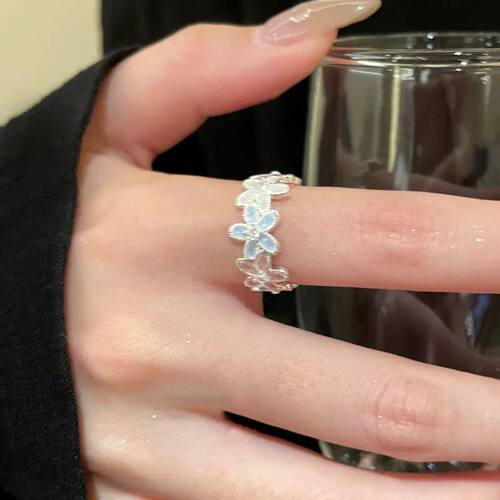 New Sterling Silver Flower Ring Simple Style Charming Women