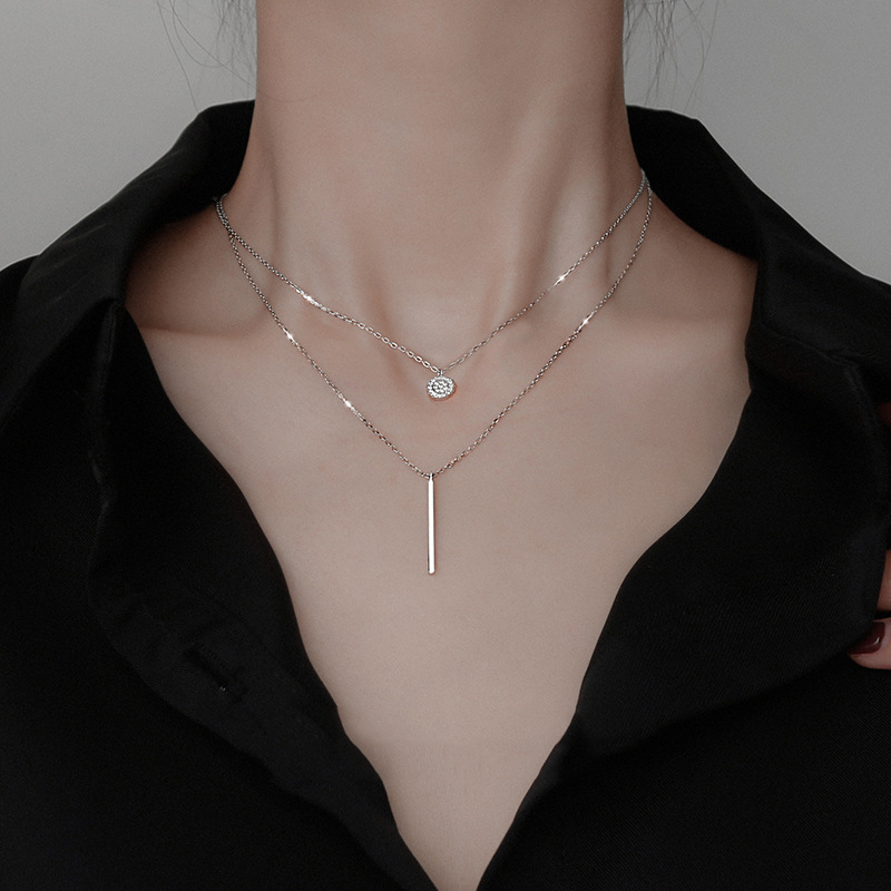 2024 Noble Sterling Silver Double Necklace Choker Shiny