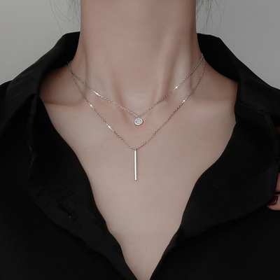 2024 Noble Sterling Silver Double Necklace Choker Shiny