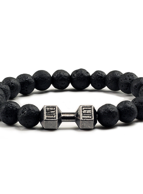Natural Black Volcanic Lava Stone Dumbbell Bracelet black