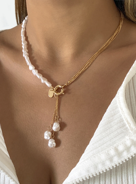 Ingemark Kpop Baroque Irregular Pearl Pendant Necklace for