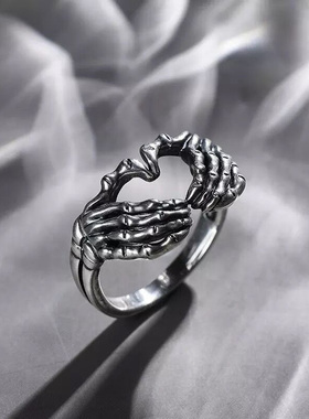 Vintage Punk Skull Hand with Heart-Shaped Ring for Men