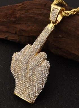 Personality Ice Out Zircon Contempt Middle Finger Pendant