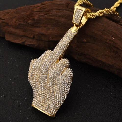 Personality Ice Out Zircon Contempt Middle Finger Pendant