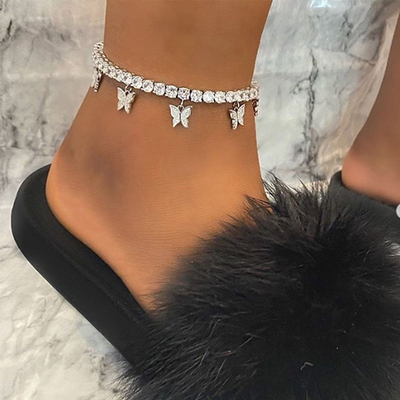 SUMENG 2022 Butterfly Anklet Rhinestone Tennis Chain Foot