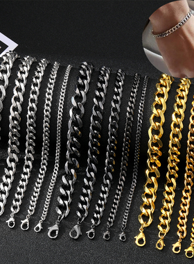 2023 3-11 mm Men Chain Bracelet Stainless Steel Curb Cuban