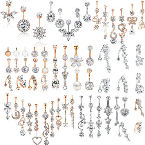 Stainless Steel Flower Belly Piercing Set 14G Butterfly