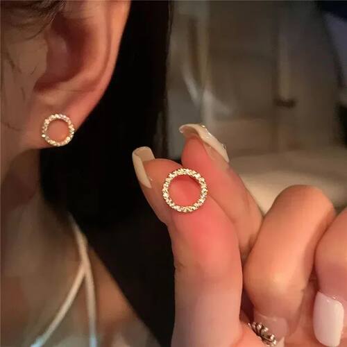 Delicate Small Circle Stud Earrings for Women Gold Color