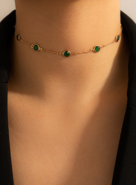 Tocona Tredny Green Rhinestone Chain Choker Necklace for