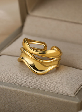 Luxury Wide Wave Rings for Women Gold Plated Vintage
