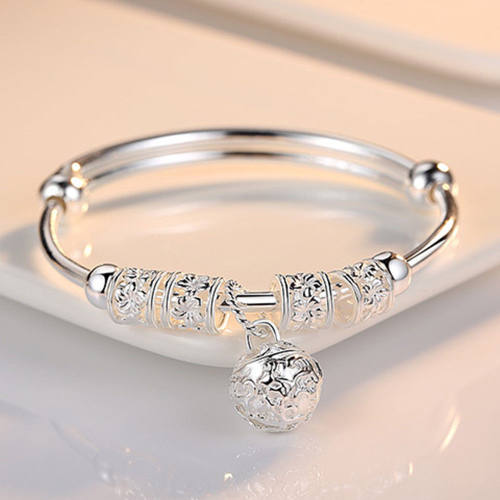 Fine 925 Sterling Silver hollow Bells ball bangles
