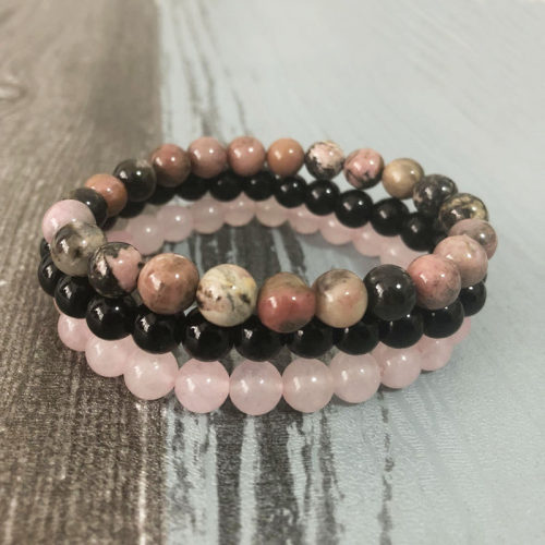 8mm Black Onyx Rhodonite Rose Quartzs Beaded Wrist Men Wome