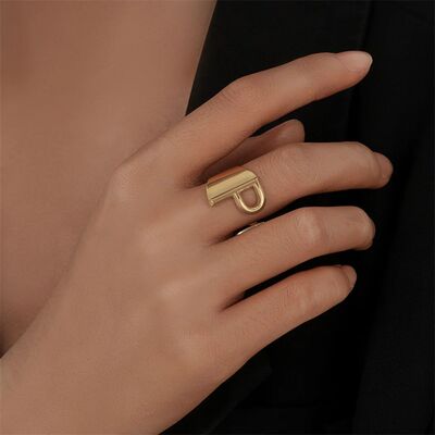 26 A-Z Initial Letter Name Ring Gold Plated Stainless Steel