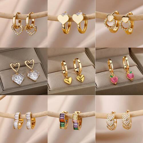Stainless Steel Heart Earrings For Women Gold Color Fashion