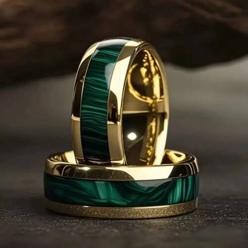 Men Domed Green Abalone Shell Inlay Rings Fashion 8MM Gold