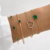 Inlaid for Green Bracelet 4pc Set Gemstone Jewelry Women