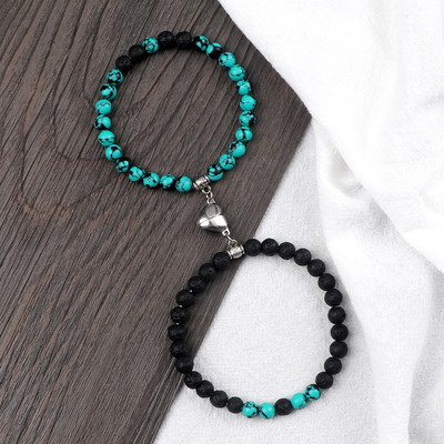 2Pcs/Set Couple Magnet Heart Shape Pendant Bracelets 6MM